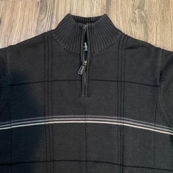 Oscar De La Renta Sweater Quarter Zip Pullover Mock Neck Size Large Charcoal Hea - Picture 2 of 6